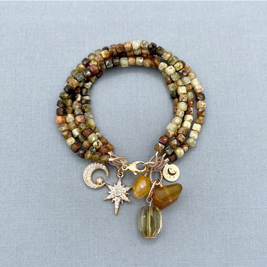 Green Garnet 4 Row Celestial Bracelet