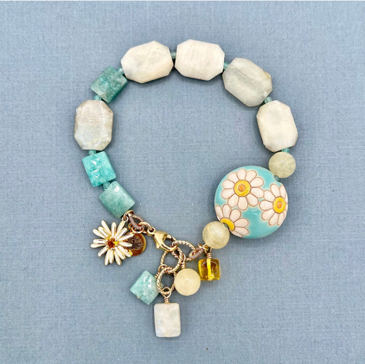 Amazonite and Moonstone Daisy Bracelet