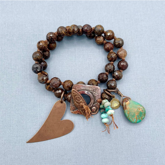 Bronzite and Turquoise Knotted Wrap Bracelet