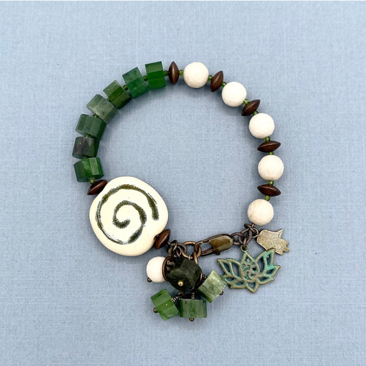 Nephrite Jade & Fossil Jasper Swirl Bracelet