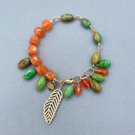 Mojave Turquoise and Carnelian Feather Bracelet